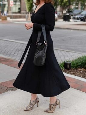 Boden Black Bella Ponte Midi Dress with Waist Tie Detail Size 16